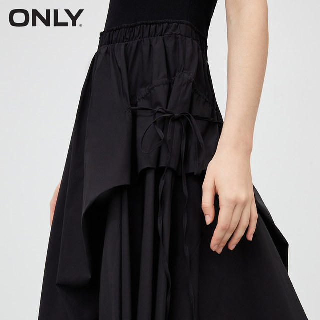 ONLY temperament suspender tea skirt dress irregular skirt hem small black skirt waist square collar slim dress women's dress