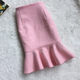 2024 autumn and winter Korean version of wool woolen woolen ruffled high -waisted hip -hip A -line fishtail skirt zipper solid color skirt

