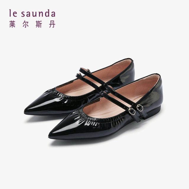 Lairsdan new fashionable silver sheepskin pointed toe flat-sole Mary Jane single shoes for women 12420