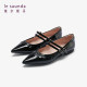 Lairsdan new fashionable silver sheepskin pointed toe flat-sole Mary Jane single shoes for women 12420