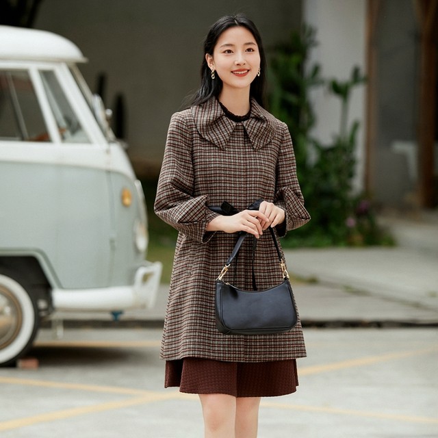 Jonita brand women's clothing 2025 spring and autumn new Korean style fashionable sweet mid-length lace-up waist plaid jacket