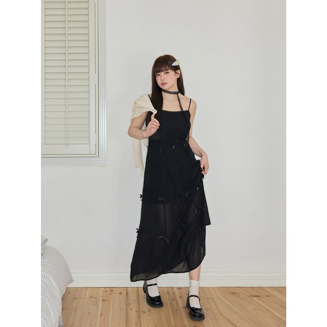 
Zhang's spring popular style large-size women's slightly fat mm slim dress Korean chic suspender small black skirt