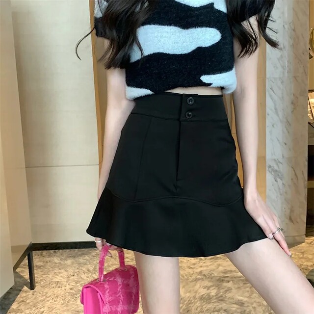 2025 summer large size fat mm ruffled skirt women's high waist anti-exposure fish tail short skirt A-line hip skirt trendy