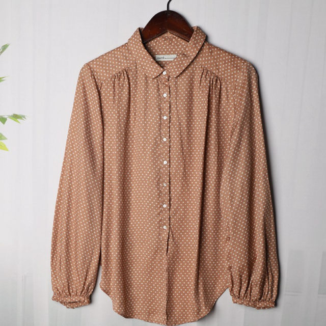 Vintage Retro Vintage Mid-length Polka Dot Plaid Print Diamond Spring and Summer Women's Shirt Y341