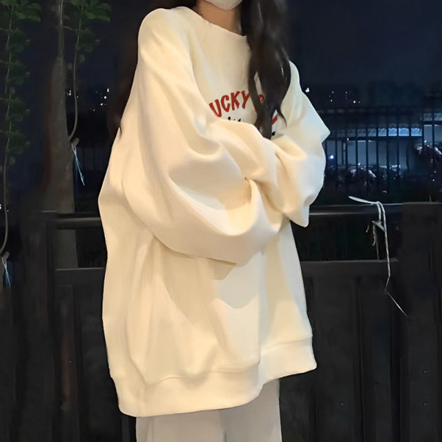Solid color hoodless sweatshirt for women spring and autumn oversize thin coat Korean style trendy loose lazy versatile top