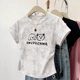 White tie-dyed front shoulder pure cotton short-sleeved T-shirt for women 2025 new summer pure waist-pinching short top
