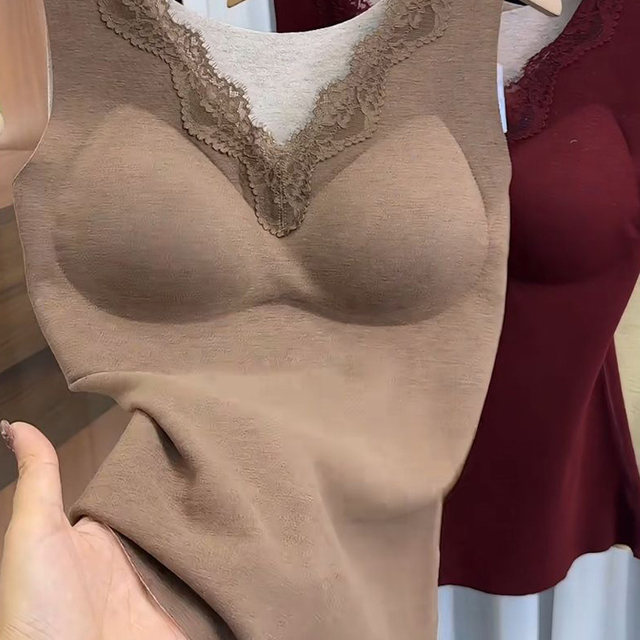 
2025 autumn and winter new style double-sided brushed warm sling beautiful back female eyelashes lace V-neck skin-friendly cashmere vest