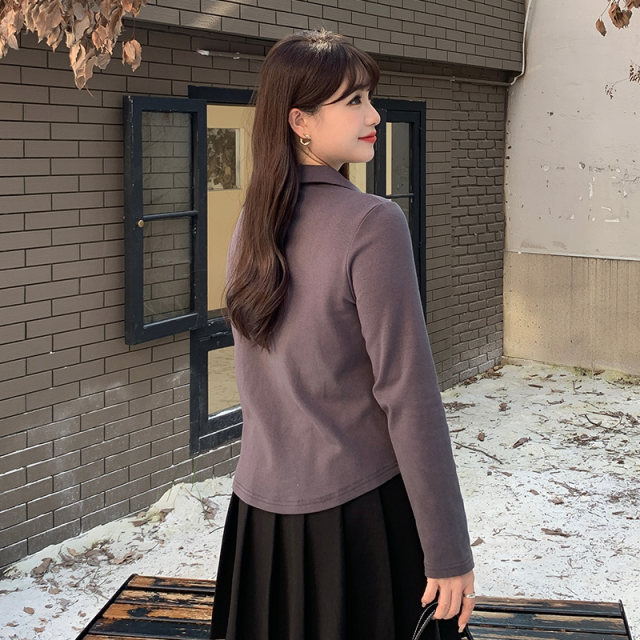 Hot top large size mm fat trendy spring suit POLO collar women's loose belly cover fat girl stretch knit shirt
