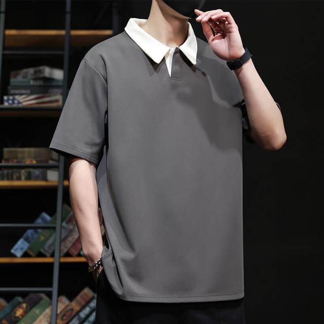 
OBCY fashionable youth men's wear A antibacterial summer casual short-sleeved T-shirt color-blocked lapel POLO shirt P commuting style