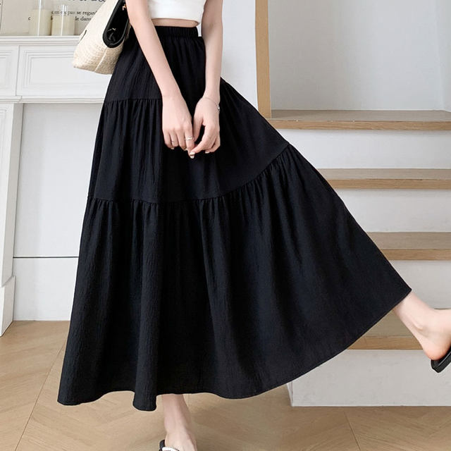 Pink skirt for women 2025 new summer thin gentle A-line long skirt high waist slim small cake skirt