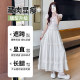 White lace spliced ​​skirt for women in spring and summer high waist covering hips large swaying A-line skirt sweet wood ear cake long skirt