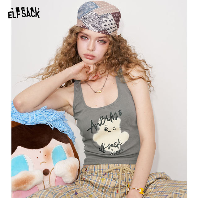 Fairy Pocket Cute Bear Printed Vest Sling Women's 2025 Summer New Slim Slim Sleeveless Top
