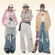 Fairy's pocket ripped loose jeans for women 2025 spring new slim and fashionable wide-leg pants scimitar pants