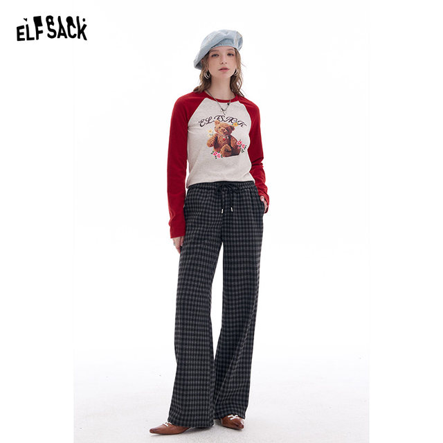 Fairy pocket retro lattice casual plus velvet pants 2024 winter new laziness and relaxation pants
