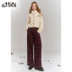 Fairy's Pocket Retro Plaid Straight Velvet Pants Women's 2024 Winter New Loose Drawstring Wide Leg Pants