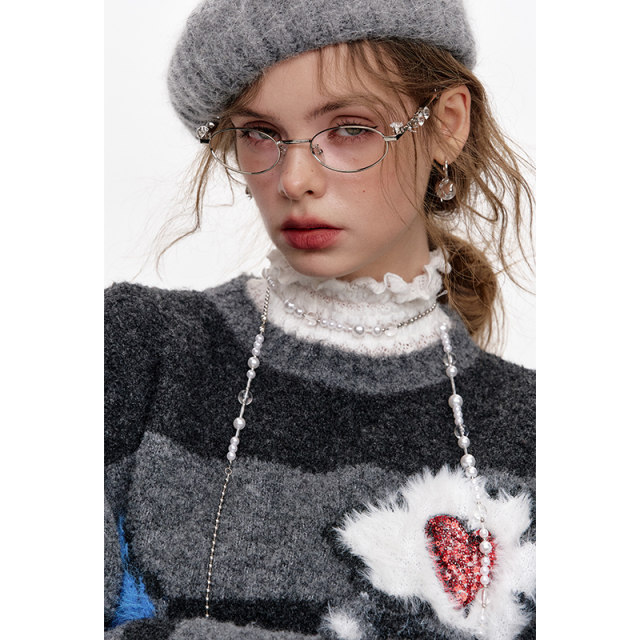 Fairy's pocket original snowman striped lazy thick sweater for women 2024 winter new style design wool knitted top
