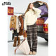 Fairy pocket slack retro plaid casual wide-leg pants for women 2025 spring new style pants