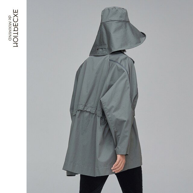 EXCEPTION Exception Women's Spring and Autumn Simple Fashion Gauze Cotton Trench Coat Waterproof Casual Solid Color Jacket