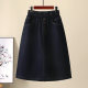 
Blue denim skirt for women mid-length 2025 summer thin elastic high waist breasted A-line loose and thin