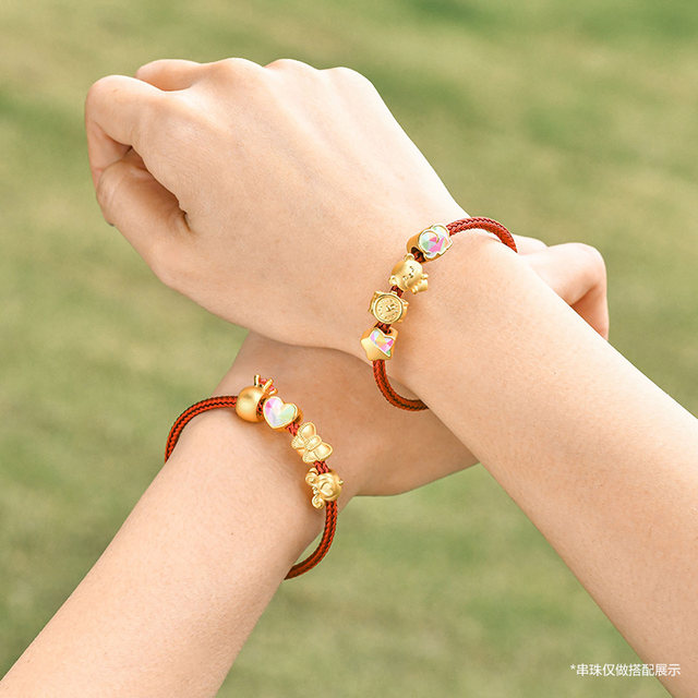 Chow Sang Sang diy transfer beads beaded hand rope leather rope bracelet about 3mm thin rope with rope couple color hand string rope