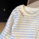 Little C home Korean striped cartoon puppy embroidered sweatshirt for women 2025 spring new loose round neck age-reducing top

