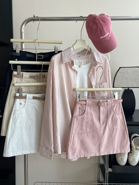 Korean retro high waist wash cotton denim work skirt for women in spring and summer anti-exposure and slimming versatile hip-covered skirt