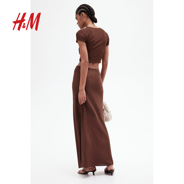 HM women's skirt 2025 summer new fashion straight Korean style elastic waist long skirt 1271529