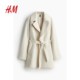 HM women's hair woolen coat in winter fashion and casual waist lace -up felt coat 1228995