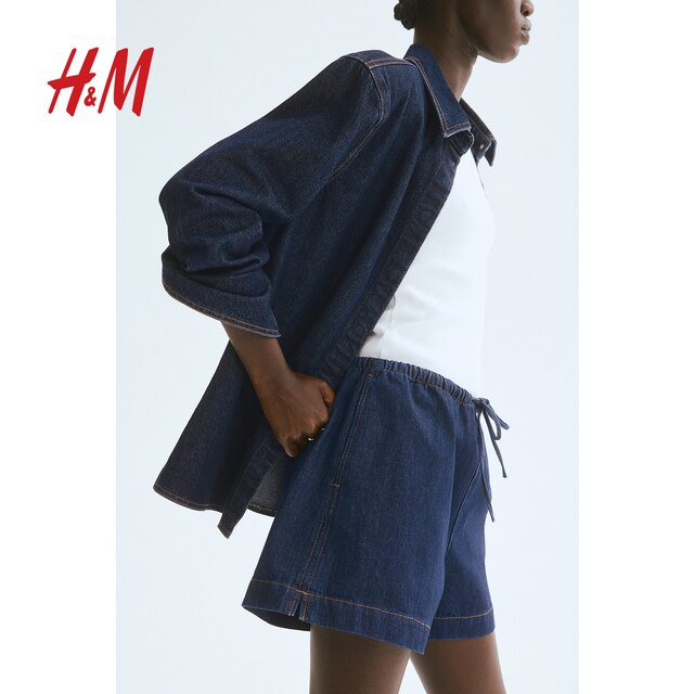 HM Women's Jeans 2025 Summer New Soft Drawstring Straight Loose Casual Fashion Shorts 1275095
