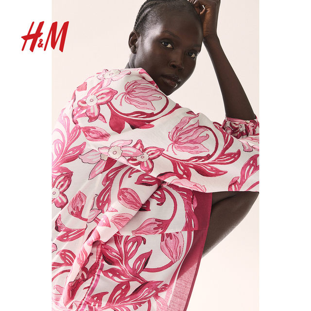 HM women's floral dress summer French loose round neck printed lantern long sleeve lace-up skirt 1217790