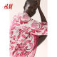 HM women's floral dress summer French loose round neck printed lantern long sleeve lace-up skirt 1217790