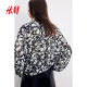 HM women's shirt summer print oversized bottoming shirt lantern long-sleeved top 1257114
