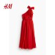 HM women's dress summer red elegant one-shoulder comfortable chiffon bow midi skirt 1235801
