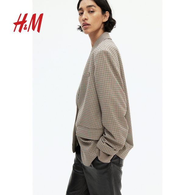 HM women's suit summer v-neck flat collar fashionable commuter loose casual jacket 1232747
