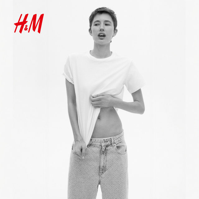 HM women's T-shirt 2025 summer new simple cotton casual round neck short-sleeved top bottoming 0963662
