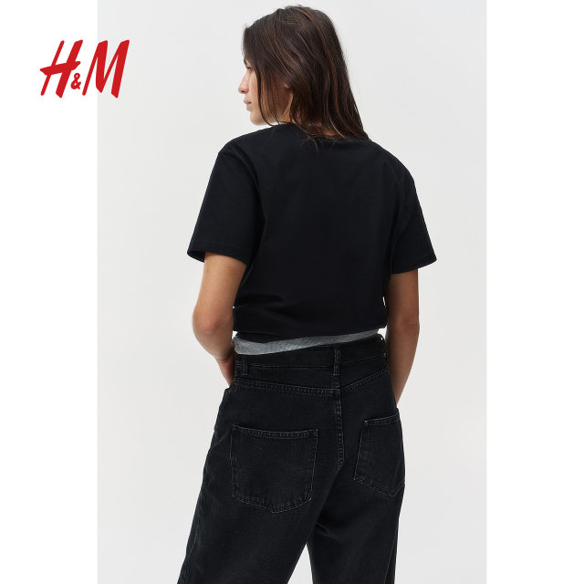 HM women's T-shirt summer simple casual haze color round neck short-sleeved top 0963662