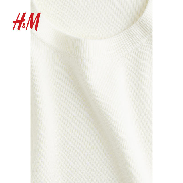 HM women's T-shirt 2025 summer new fine knitted comfortable round neck simple temperament short-sleeved top 1260796

