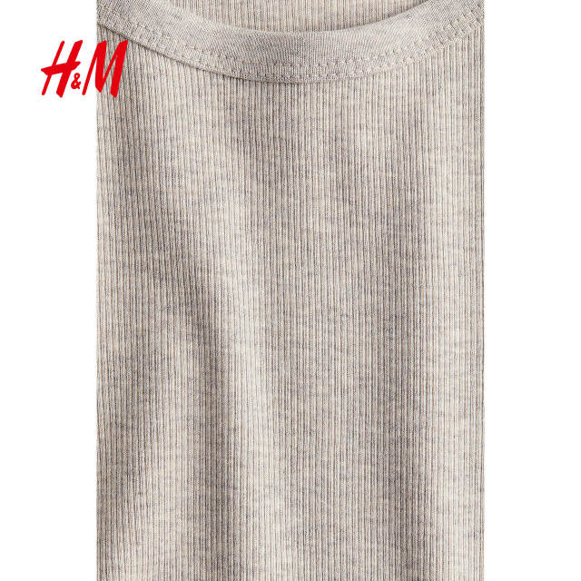 HM women's T-shirt summer fashion casual simple round neck cotton ribbed cotton slim long-sleeved top 1260555