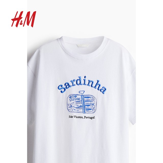 HM Women's T-shirt 2025 Summer New Oversized American Printed Round Neck Micro-Shoulder Short Sleeve Top 1274174
