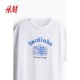 HM Women's T-shirt 2025 Summer New Oversized American Printed Round Neck Micro-Shoulder Short Sleeve Top 1274174
