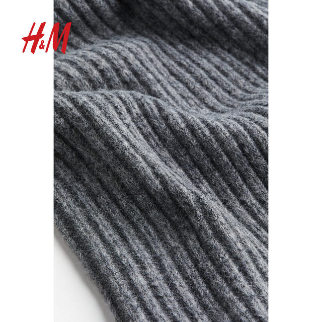 HM women's dress summer fashion comfortable Gray V-neck rib knitted long skirt 1200663

