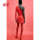 HM women's red dress summer fashion casual slanted neck temperament one-shoulder slim dress 1206463
