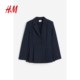 HM women's suit summer shoulder padded pleated long sleeve single-breasted striped casual jacket 1211493

