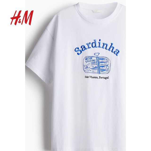 HM Women's T-shirt 2025 Summer New Oversized American Printed Round Neck Micro-Shoulder Short Sleeve Top 1274174
