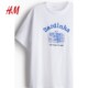 HM Women's T-shirt 2025 Summer New Oversized American Printed Round Neck Micro-Shoulder Short Sleeve Top 1274174

