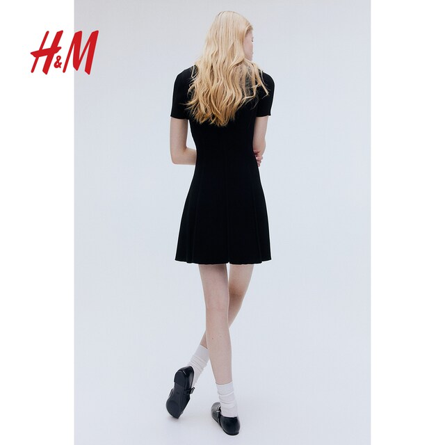 HM Summer Women's Flared Skirt Hem Rib Knitted Dress 1262820

