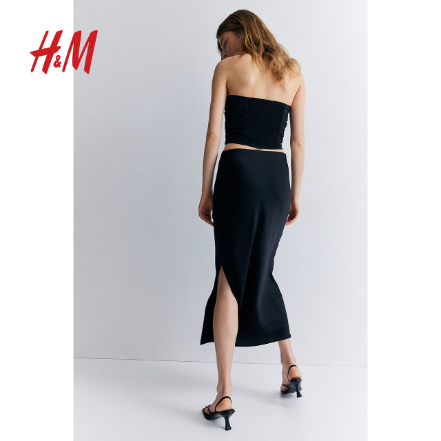 HM women's skirt summer satin low waist elastic straight half-length skirt1225202

