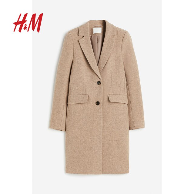 HM women's woolen coat autumn and winter comfortable Maillard style knee-length single-breasted coat 1185068