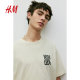 
HM men's and women's T-shirts summer loose print American couple's letter pattern round neck short-sleeved top 0967955