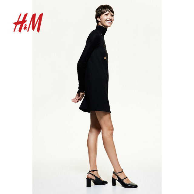 HM women's dress summer fashionable sleeveless fashion round neck casual button skirt 1264758
